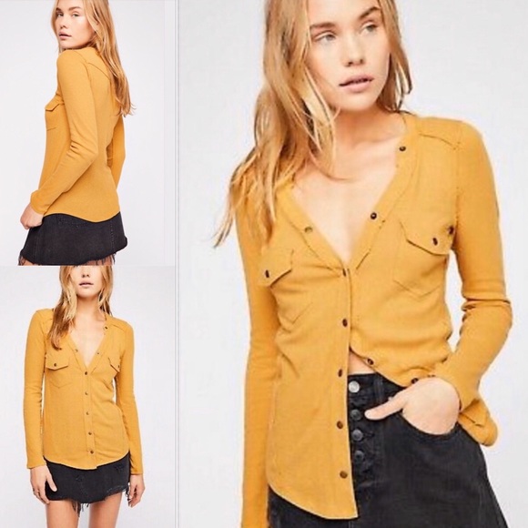 Free People Tops - Free People | Starlight Henley Mustard Tee New S